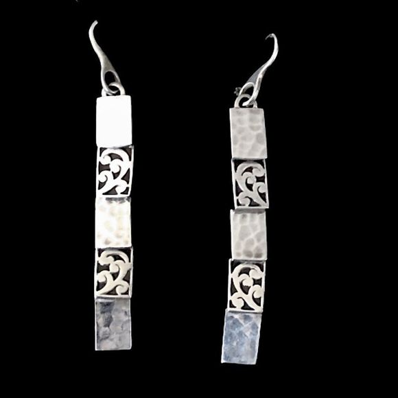 LOIS HILL Sterling Silver Drop Dangle Alternating Hammered Filigree Earrings - Picture 6 of 16